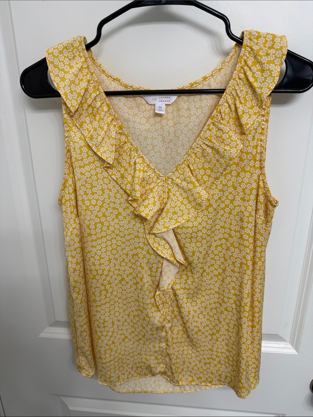 LC Lauren Conrad Yellow Floral Ruffle V-Neck Camisole